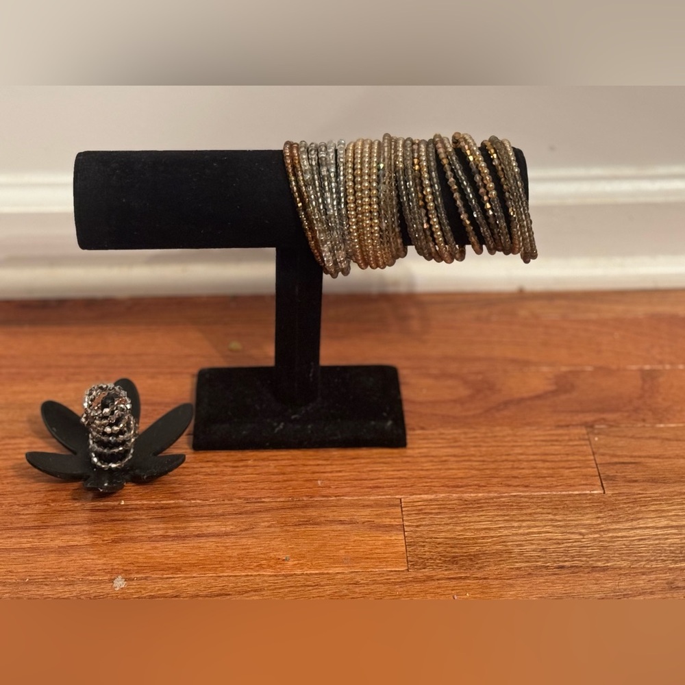 Handmade cream, gold, brown beaded wrap around fashion bracelet